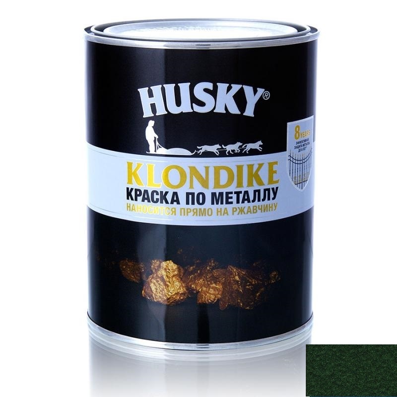 Краска по металлу HUSKY-KLONDIKE с молотковым эффектом темно-зеленая  (250мл; 6шт)