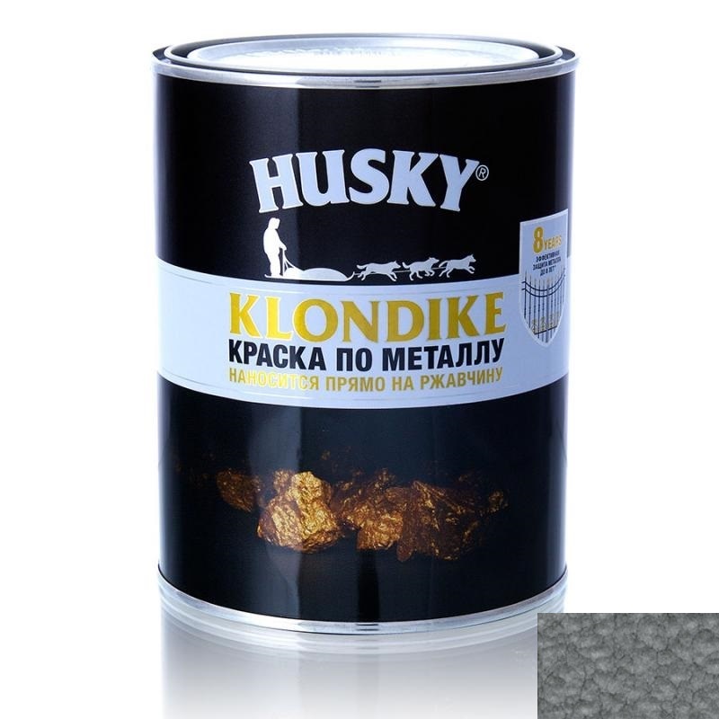 Краска по металлу HUSKY-KLONDIKE с молотковым эффектом серый металлик  (250мл; 6шт)