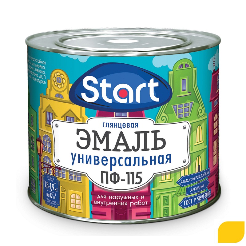 Эмаль ПФ-115 желтый  "Старт"  (1,8кг)(6)Сайвер (р)   