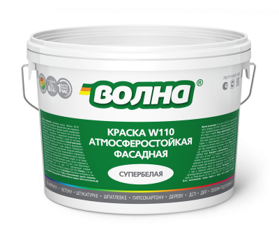 Краска акриловая "ВОЛНА W110" фасадная супербелая /6кг/ /72/ "Malina Chemicals"