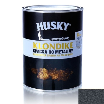 Краска по металлу HUSKY-KLONDIKE с молотковым эффектом черная  (250мл; 6шт)